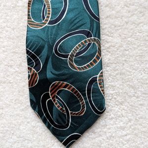 Format Silk Tie dark green orange black ovals art deco Holiday